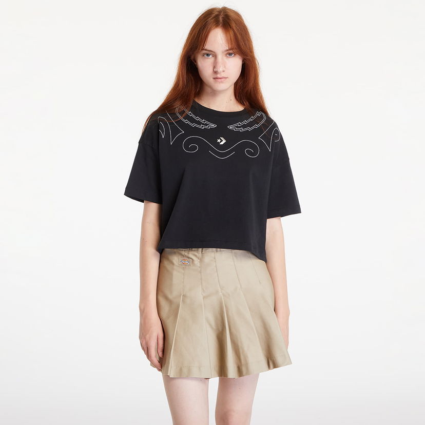 Krop-top Converse Proud To Be Oversized Cropped T-Shirt Black Črna | 10027209-A01