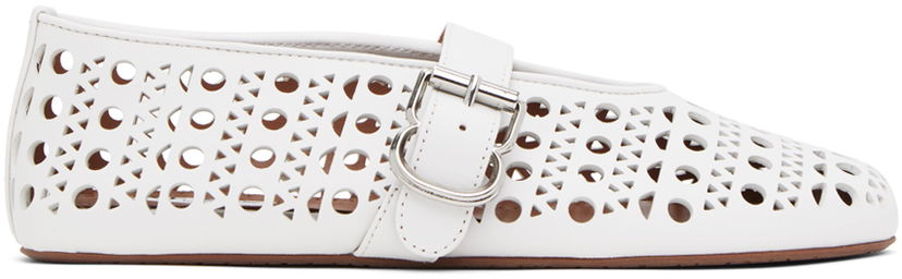 Nega čevljev Alaïa ALAÏA Vienne Laser Cut Ballerina Flats Bela | AA3A029CK216
