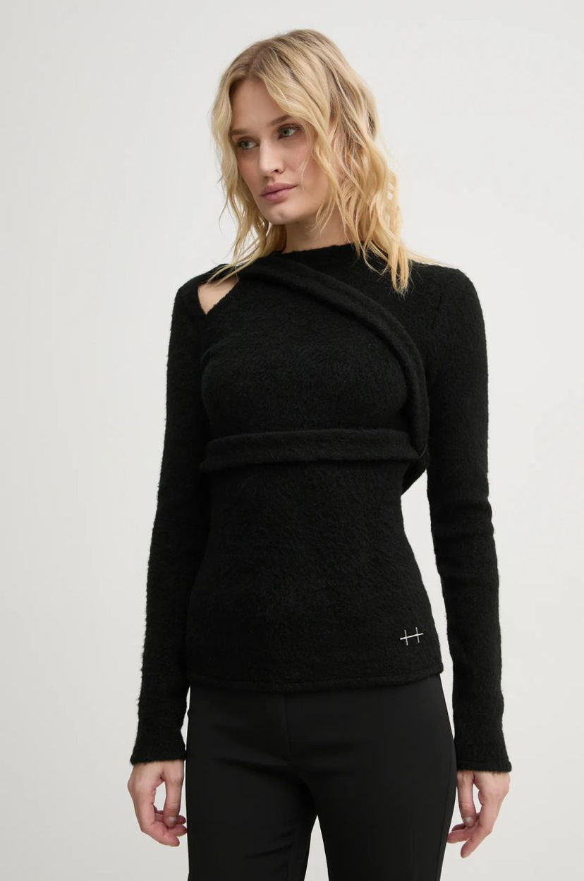 Pleteni pulover HELIOT EMIL Cutout Detail Wool Blend Sweater Črna | AW24.W.07.065.BLK01
