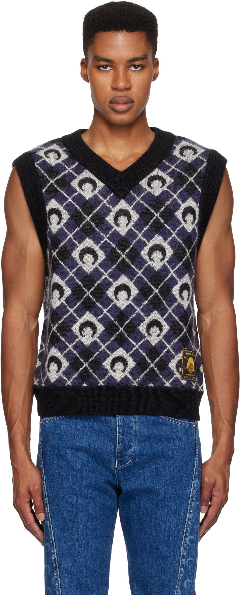 Pleteni pulover Marine Serre Argyle Knit Vest Črna | MTK020A CKNI0522