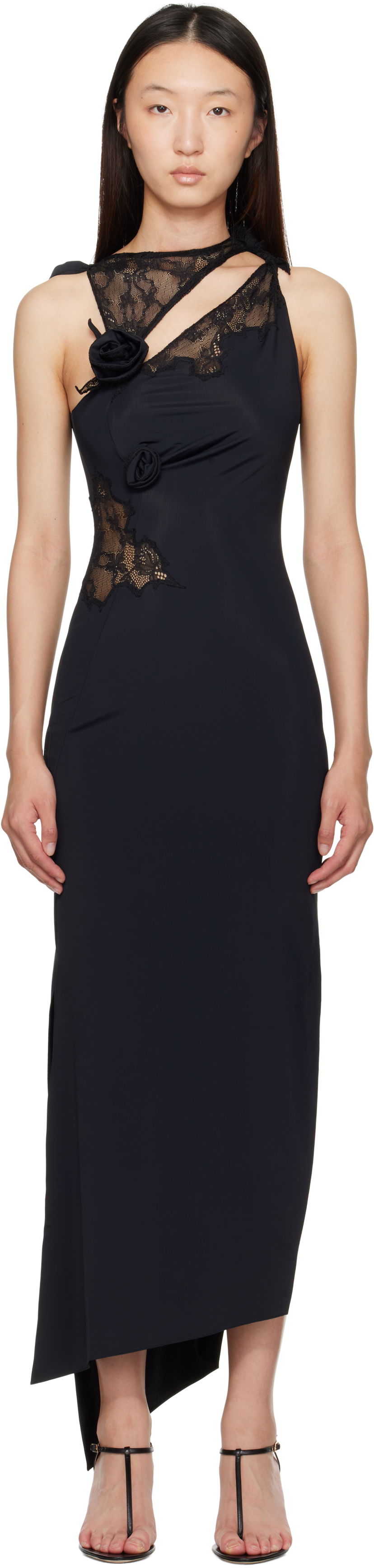 Obleke Coperni Coperni Lace Flower Midi Dress Črna | COPR217F5021