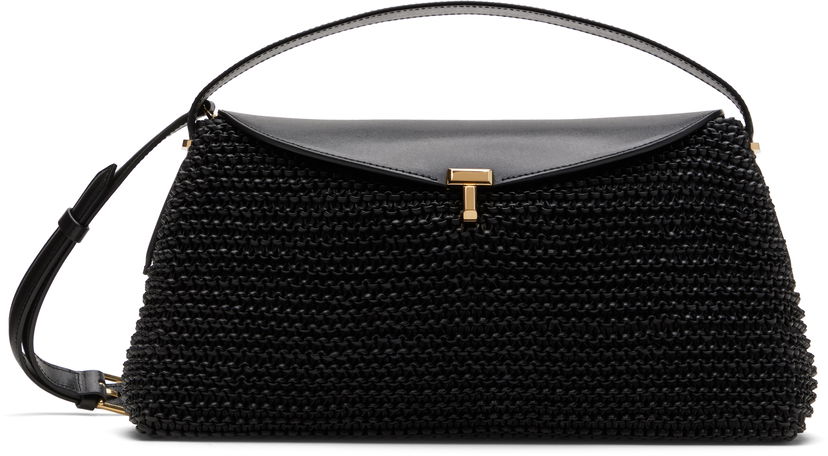 Torba za čez ramo TOTEME TOTEME T-Lock Woven-Leather Shoulder Bag Črna | 252-WAL961-LE0134