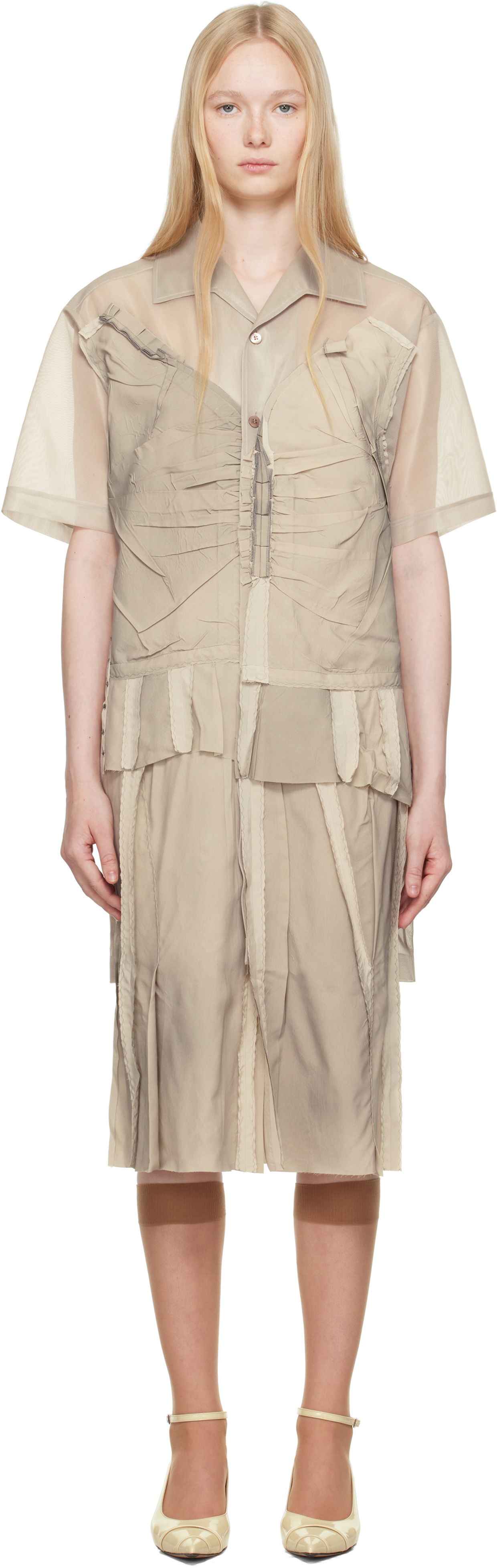 Srajce Maison Margiela Maison Margiela Paneled Midi Dress Bež | S51DD0033 MTJ020, 0