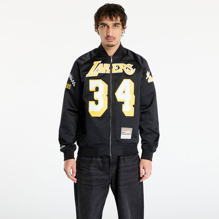 Bomber jakna Mitchell & Ness NBA Maxxed Out Lakers Shaquille O'Neal 34 Satin Jacket Črna | JK11279-LALBLCK