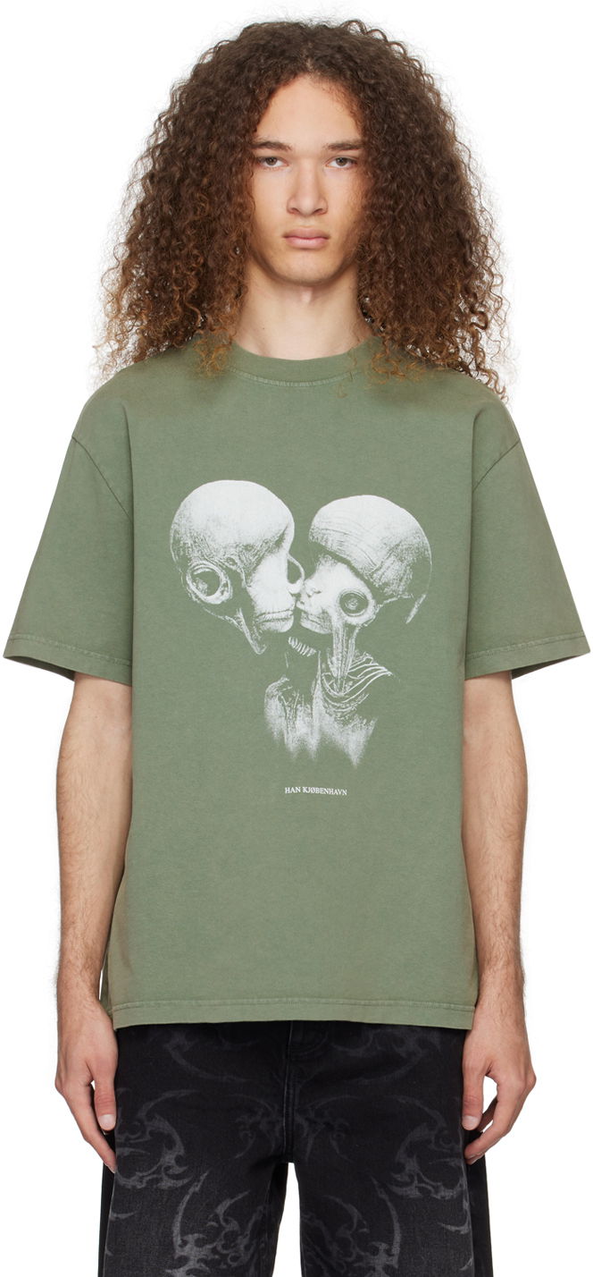 Majica Han Kjøbenhavn Han Kjobenhavn Aliens Kissing T-Shirt Zelena | M-133228