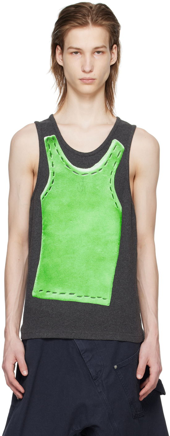 Majica brez rokavov JW Anderson Gray Trompe L'Oeil Tank Top Zelena | JO0213-PG1552