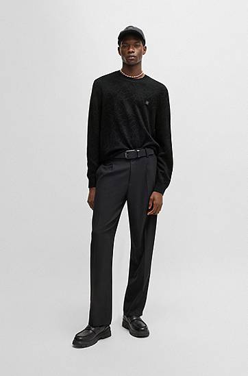 Pleteni pulover BOSS Regular-Fit Spiderweb Sweater Črna | 50532075, 1