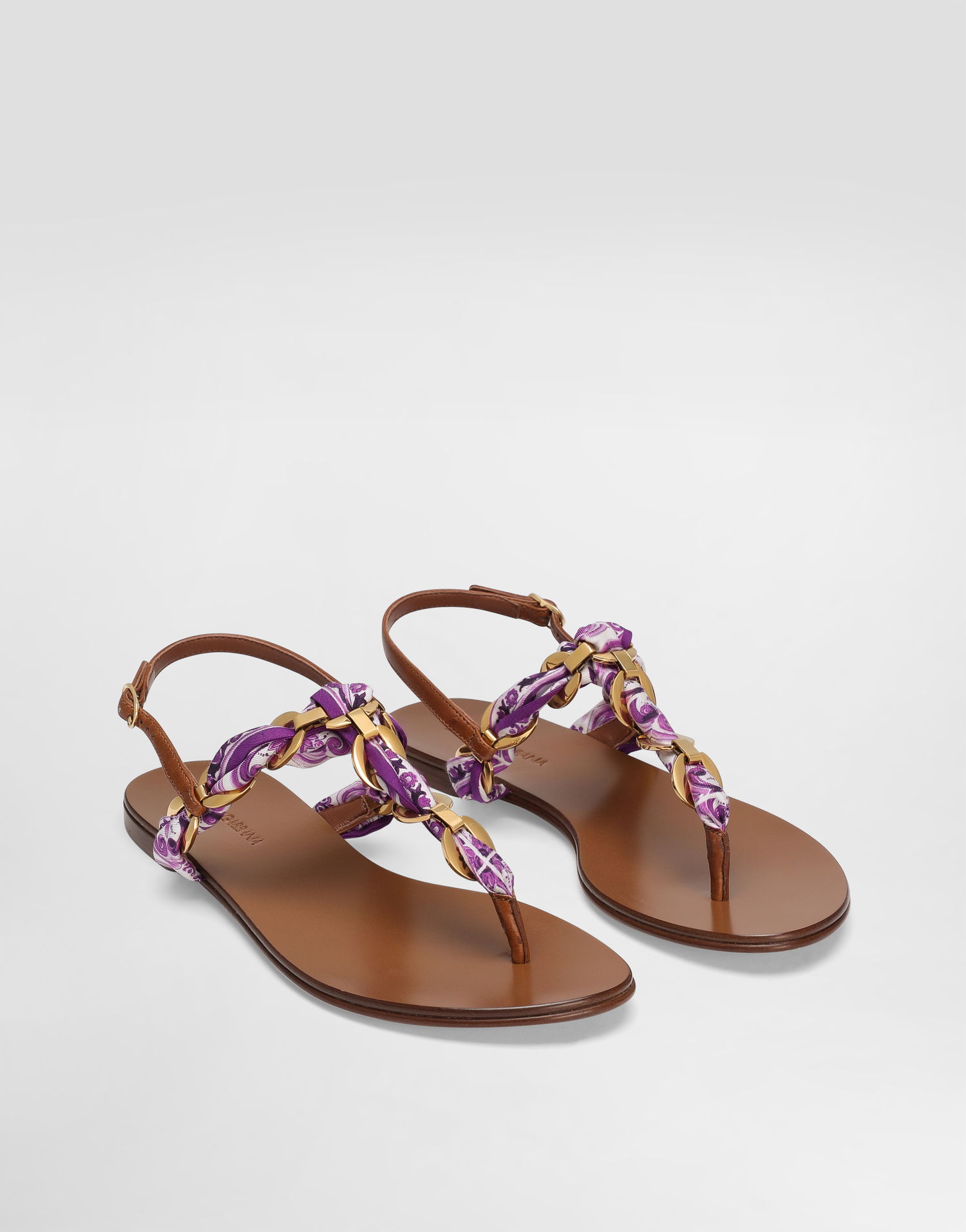 Modni dodatki Dolce & Gabbana Dolce & Gabbana Majolica Print Twill Flip-Flops Lila | CQ0639AE490I03TN, 1