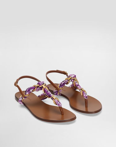 Modni dodatki Dolce & Gabbana Dolce & Gabbana Majolica Print Twill Flip-Flops Lila | CQ0639AE490I03TN, 1