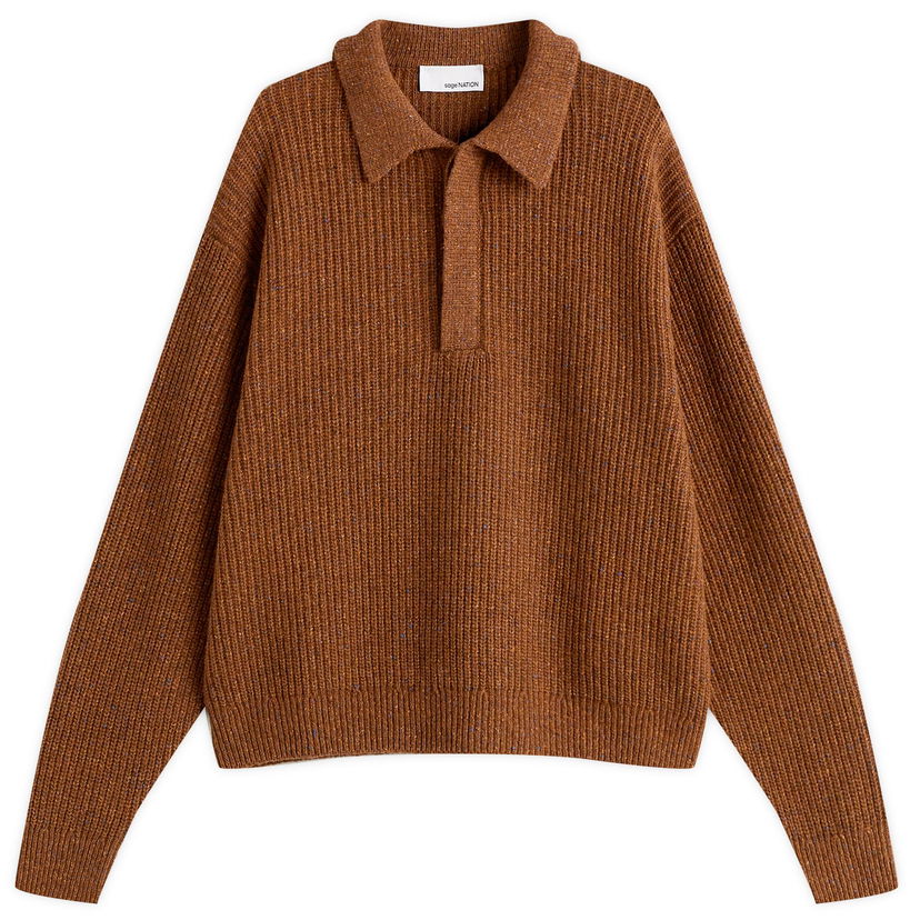 Pleteni pulover sage NATION Boxy Knit Polo Rjava | S098-SPR