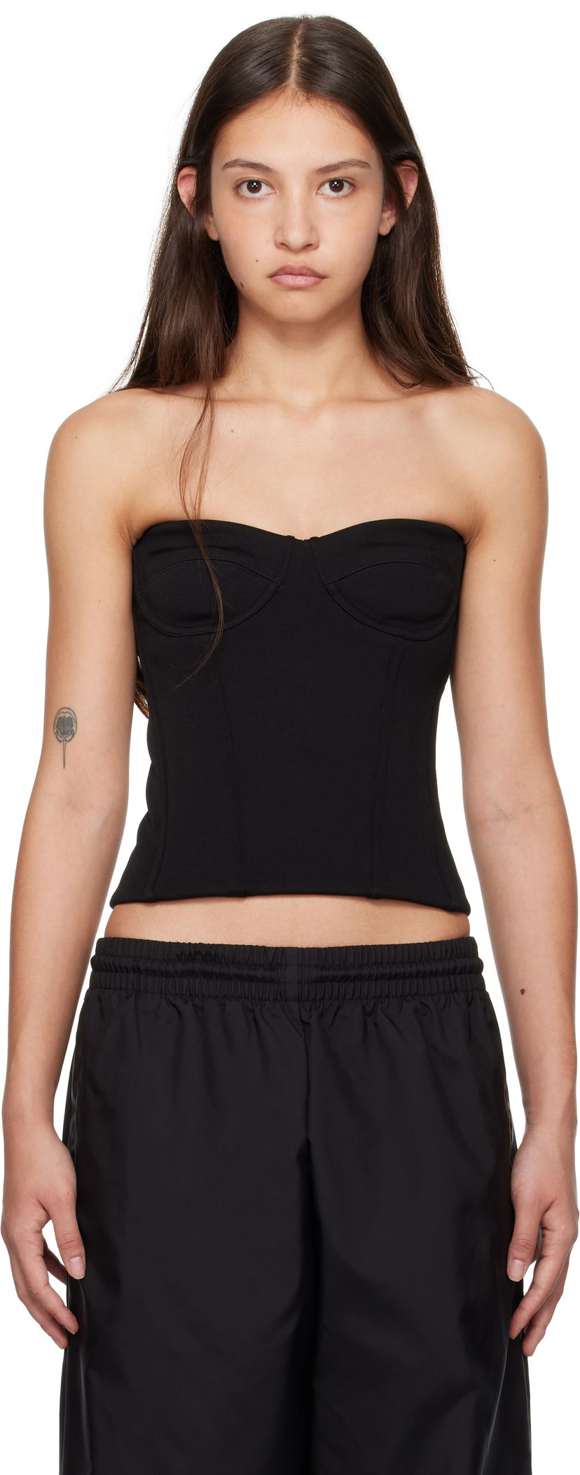 Majica brez rokavov WARDROBE.NYC WARDROBE.NYC Semi Matte Bustier Tank Top Črna | W1101F24MJ