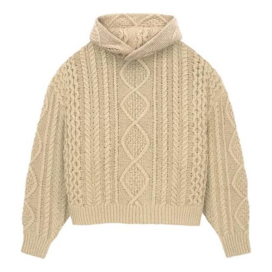 Pleteni pulover Fear of God Essentials Cable Knit Hoodie Bež | 192BT234393F