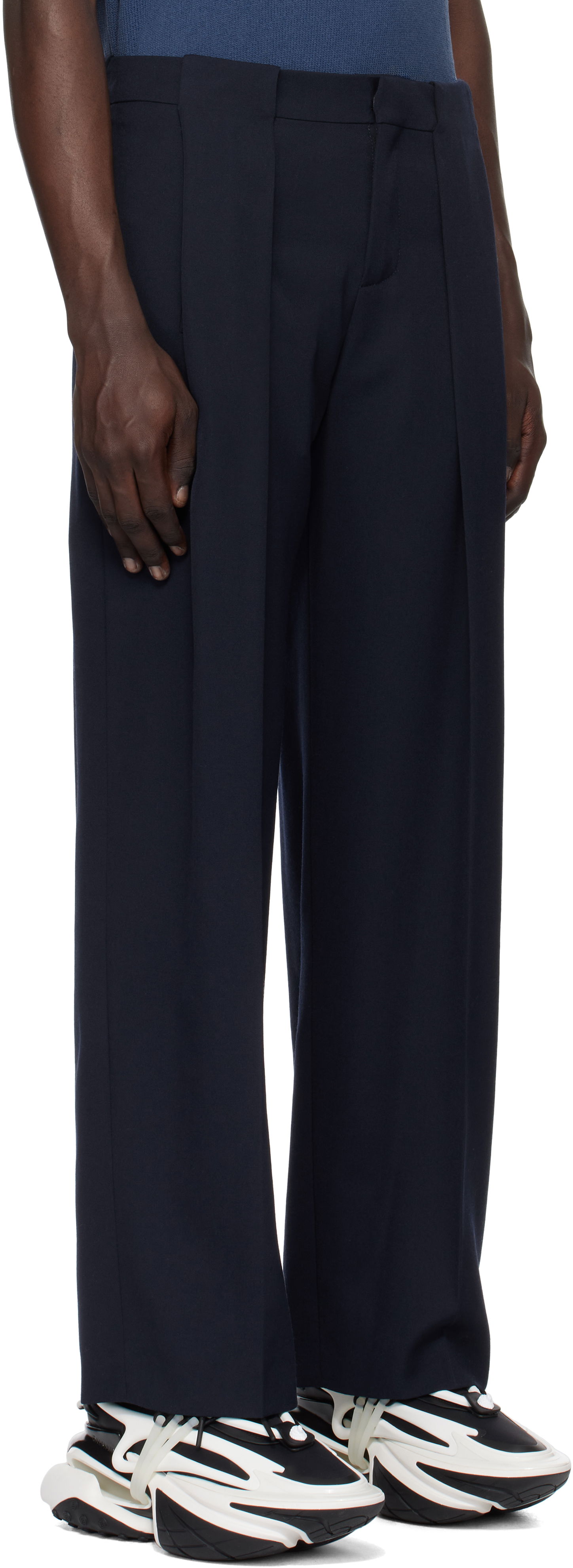 Hlače Balmain Balmain Pleated Trousers Mornarica | EH1PQ305WC09, 1