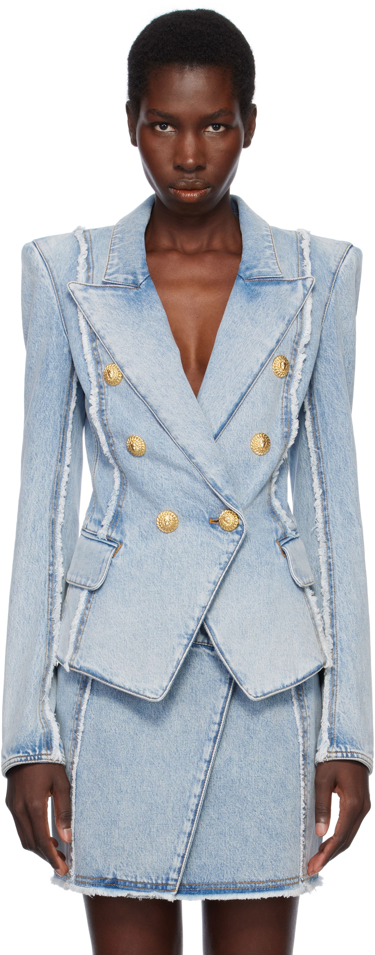 Jakna Balmain Balmain 6-Button Tailored Denim Blazer Modra | EF0SG220DF75, 0