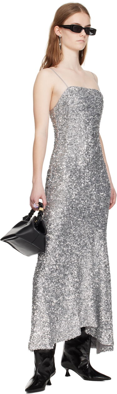 Obleke GANNI GANNI Sequin Maxi Dress Siva | F9053, 3
