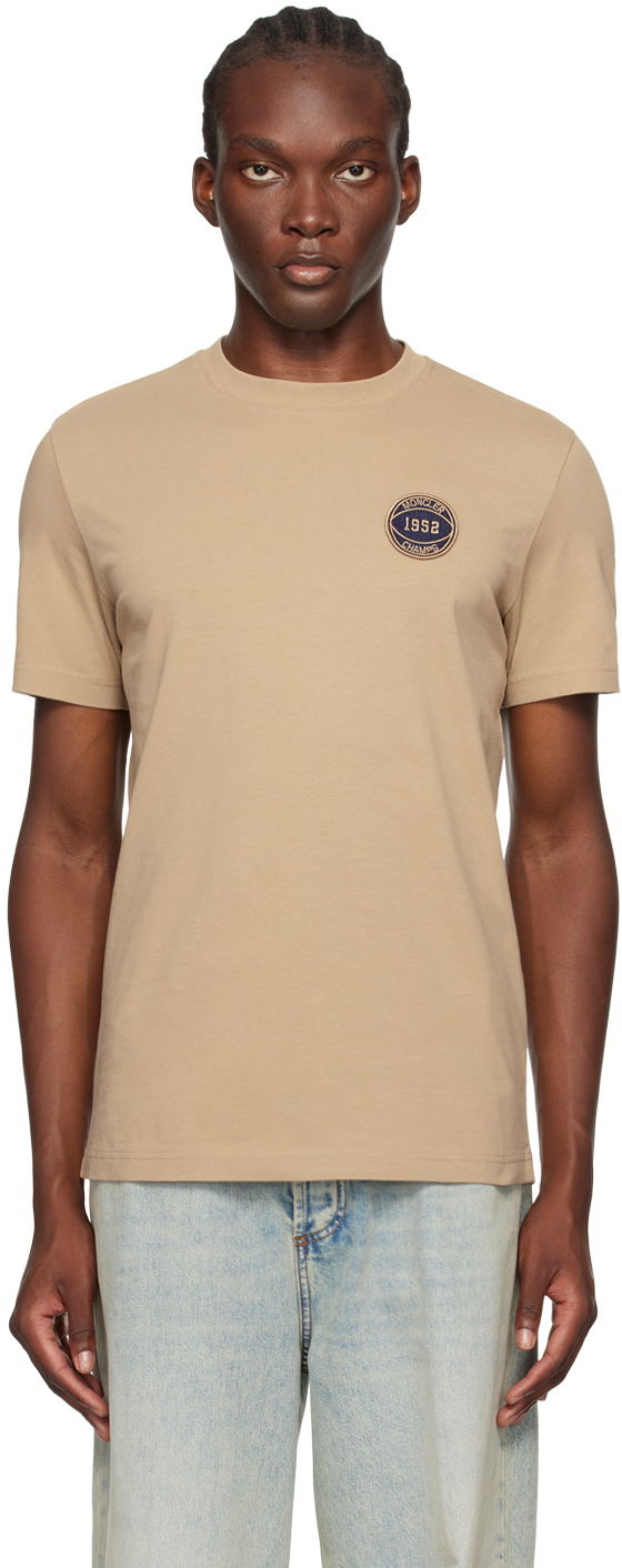 Majica Moncler Taupe Football Patch T-Shirt Bež | J20918C0002889AKK
