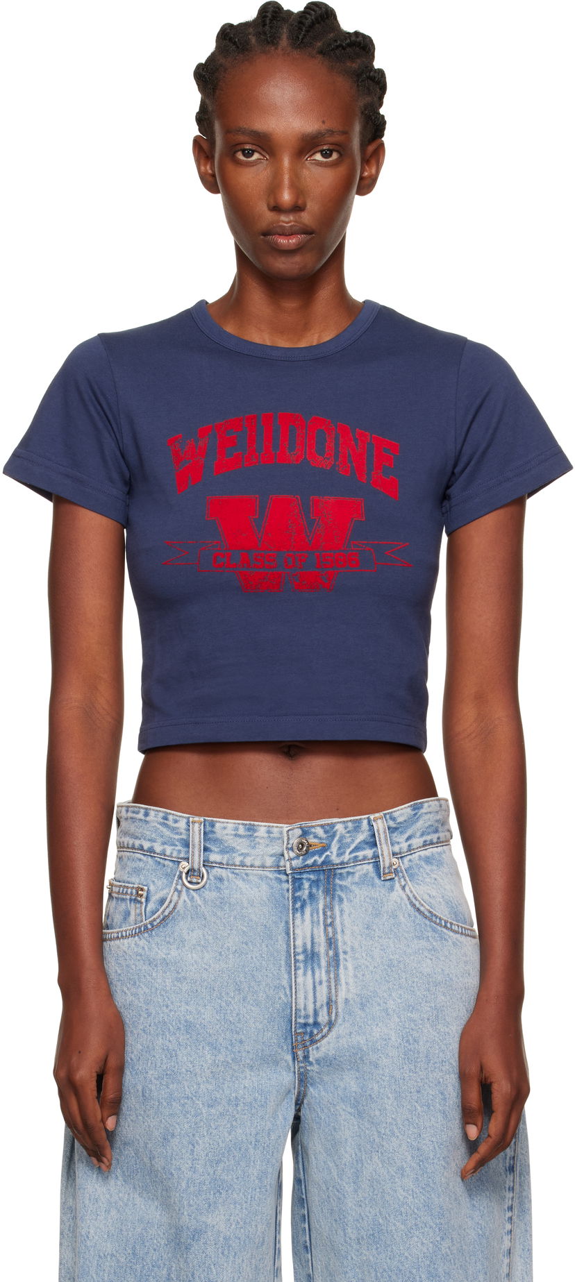 Krop-top We11done We11done Slim-Fit Crop T-Shirt Modra | WD-TT2-25-749-W-NV
