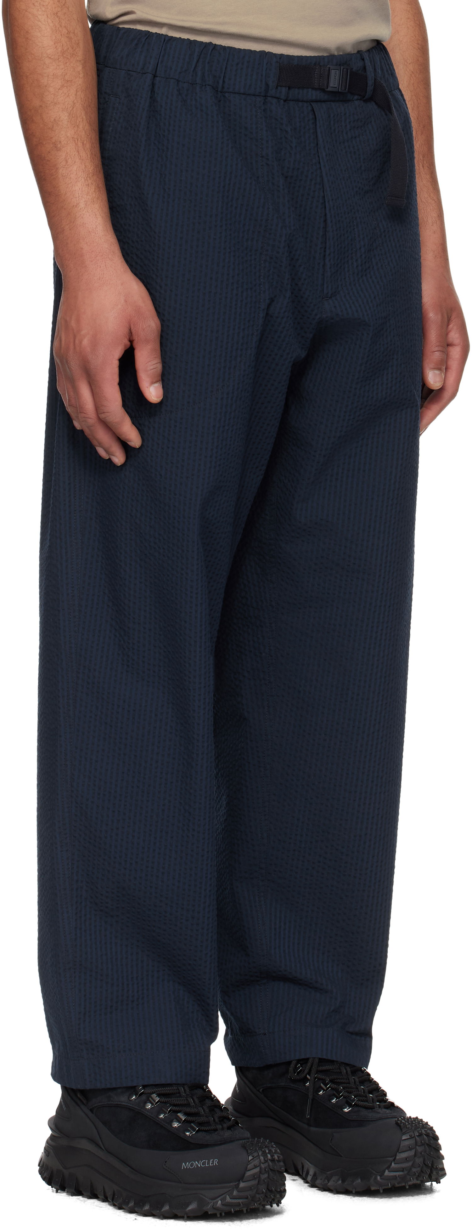 Hlače Moncler Moncler Seersucker Belted Trousers Mornarica | K10912A00038598JC, 1