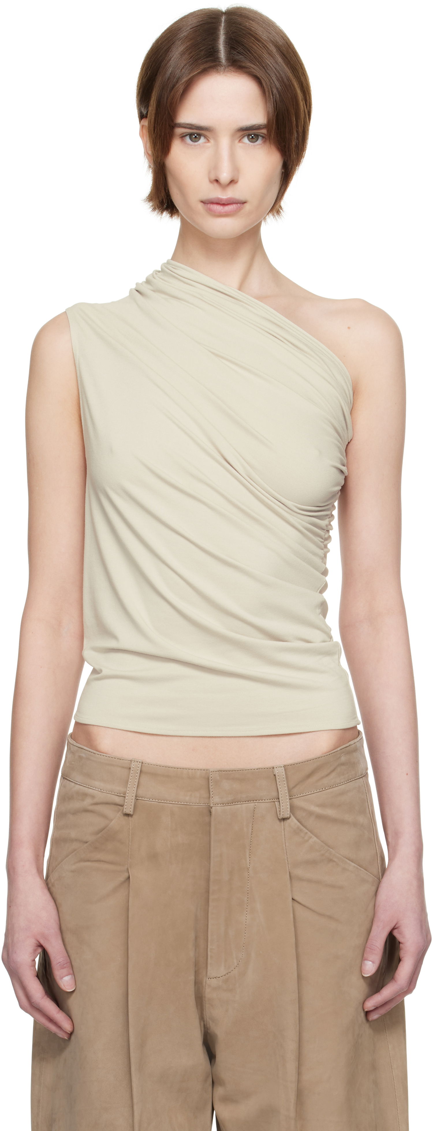Majica brez rokavov Entire Studios Entire Studios Pillar One-Shoulder Top Bež | ES2515ST, 0