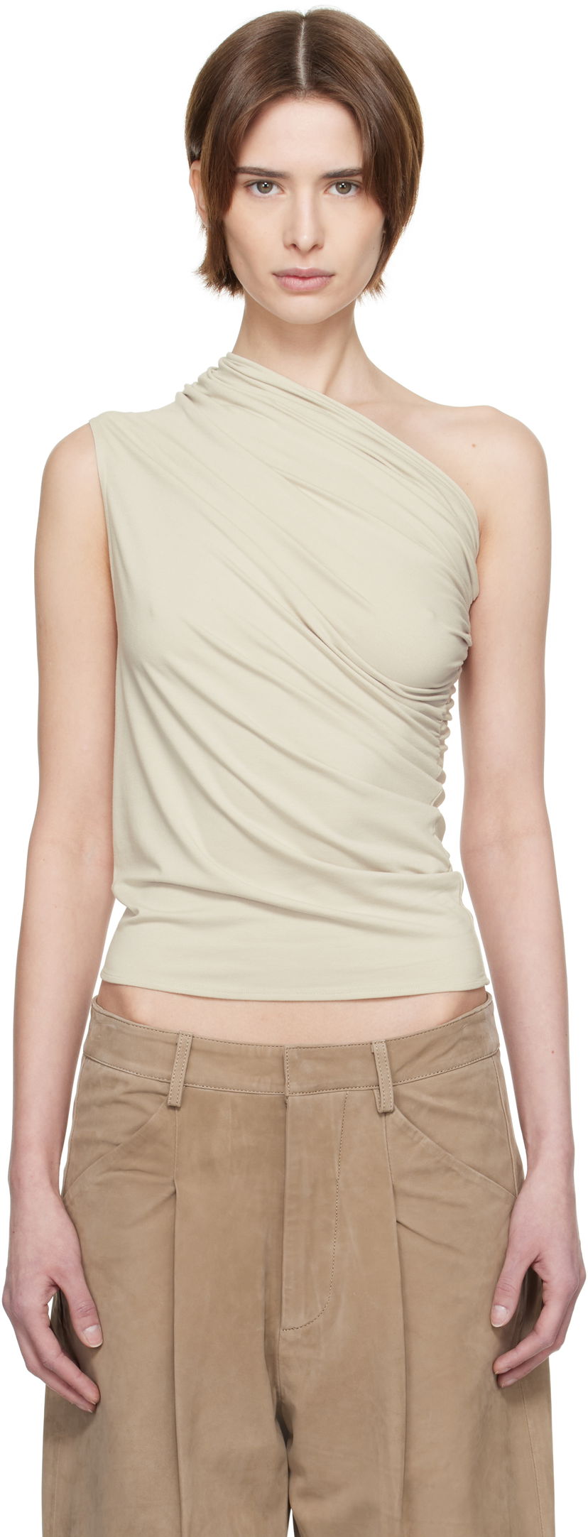 Majica brez rokavov Entire Studios Entire Studios Pillar One-Shoulder Top Bež | ES2515ST