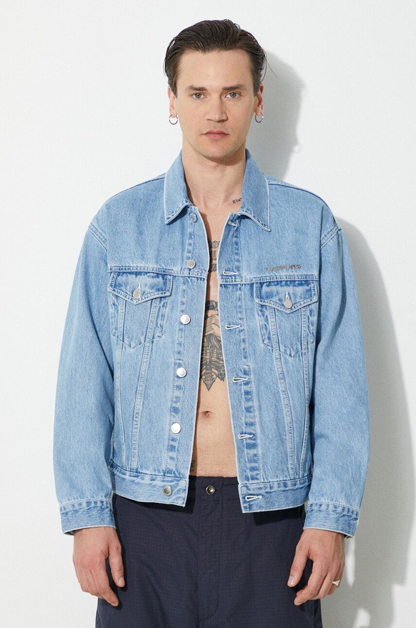 Jakna BAPE A Bathing Ape Metal Logo Pin Oversize Denim Jacket Modra | 1J80140056, 0