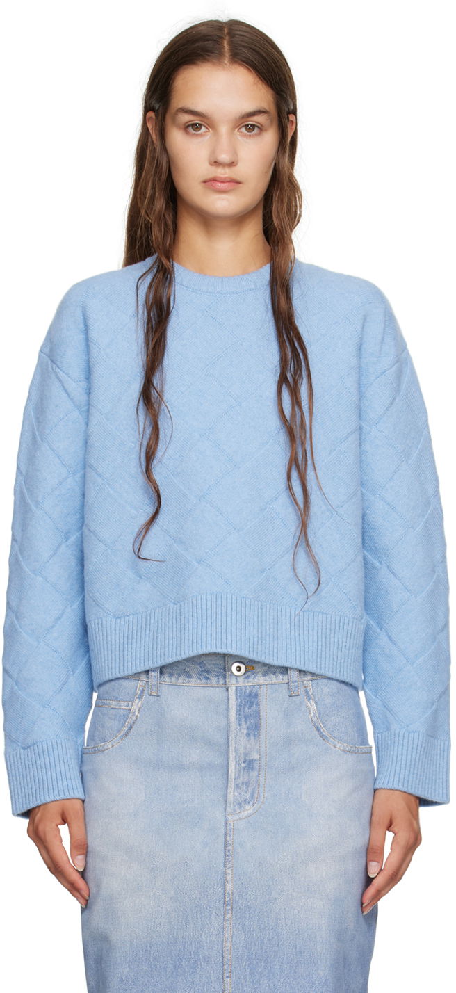 Pleteni pulover Bottega Veneta Intreccio Knit Sweater Modra | 753728 V36Y0