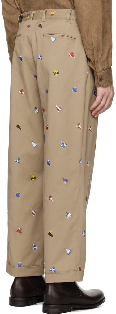 Hlače BEAMS Beams Plus 2 Pleats Embroidered Trousers Bež | 3823-0172-874, 2