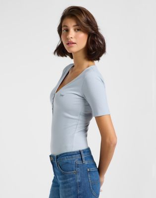 Majica Lee Short Sleeve Henley T-Shirt Modra | 112363830