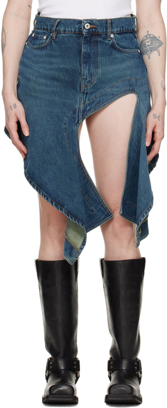 Krila Y/PROJECT Blue Cutout Denim Miniskirt Modra | 107SK002