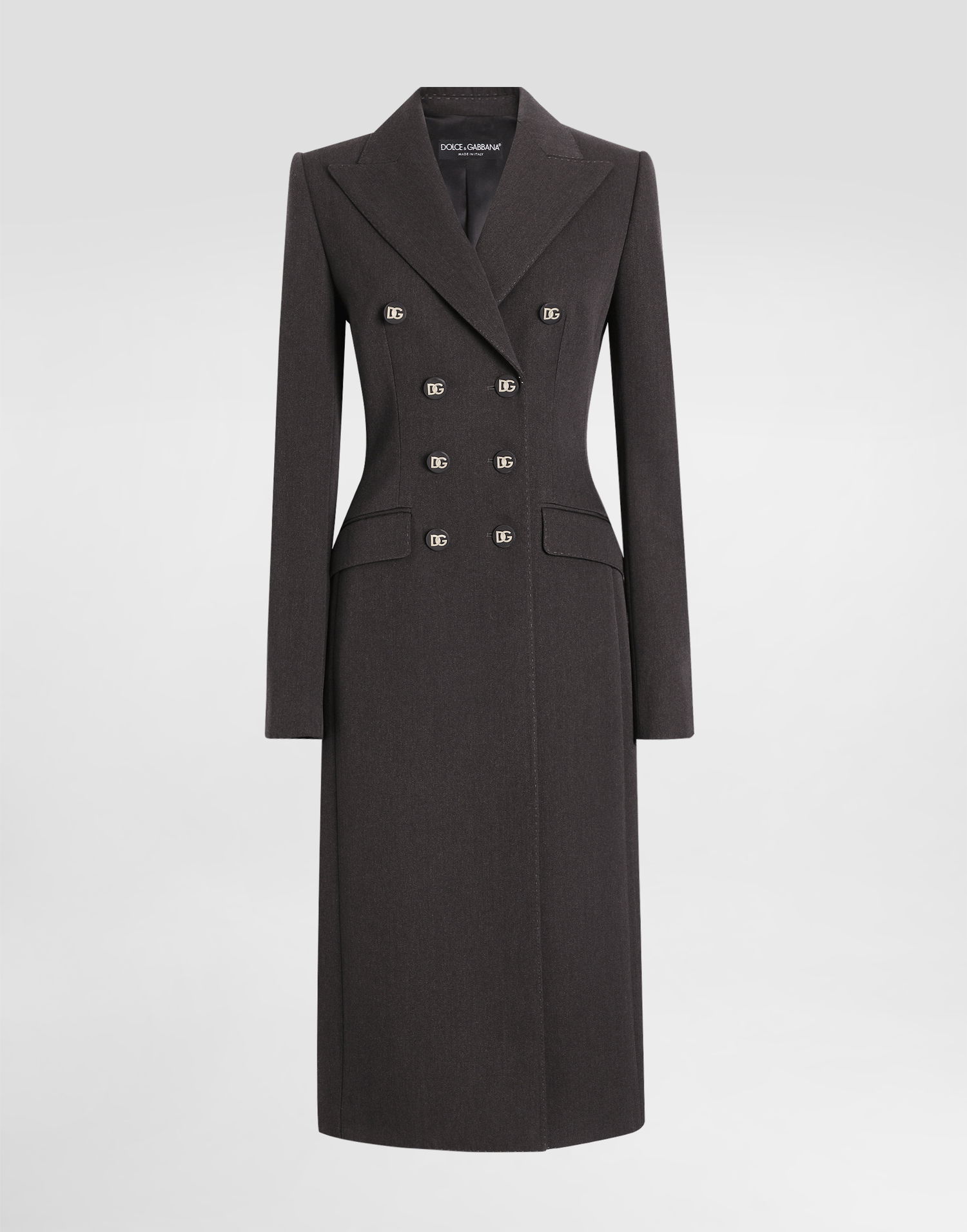Plašči Dolce & Gabbana Dolce & Gabbana Double-breasted Wool Coat with DG Buttons Siva | F0W2CTFU287S8290, 0