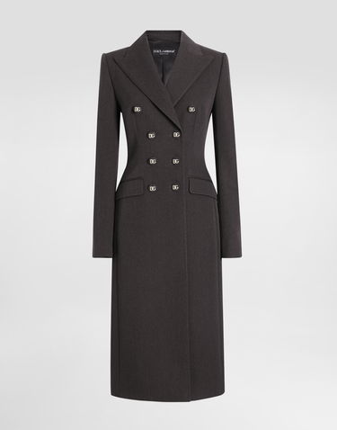 Plašči Dolce & Gabbana Dolce & Gabbana Double-breasted Wool Coat with DG Buttons Siva | F0W2CTFU287S8290, 0