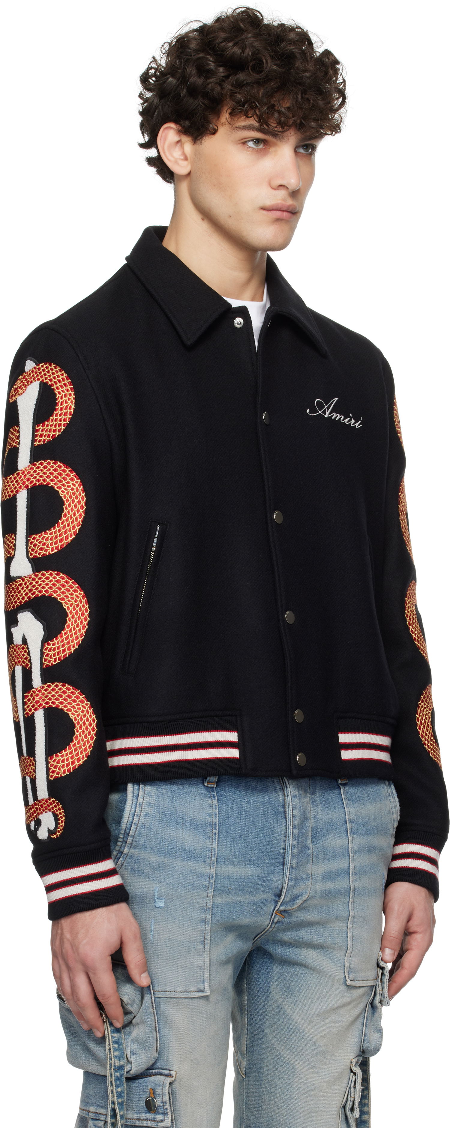 Bomber jakna AMIRI Snake Bones Embroidered Bomber Jacket Črna | AMOUVY1015, 1