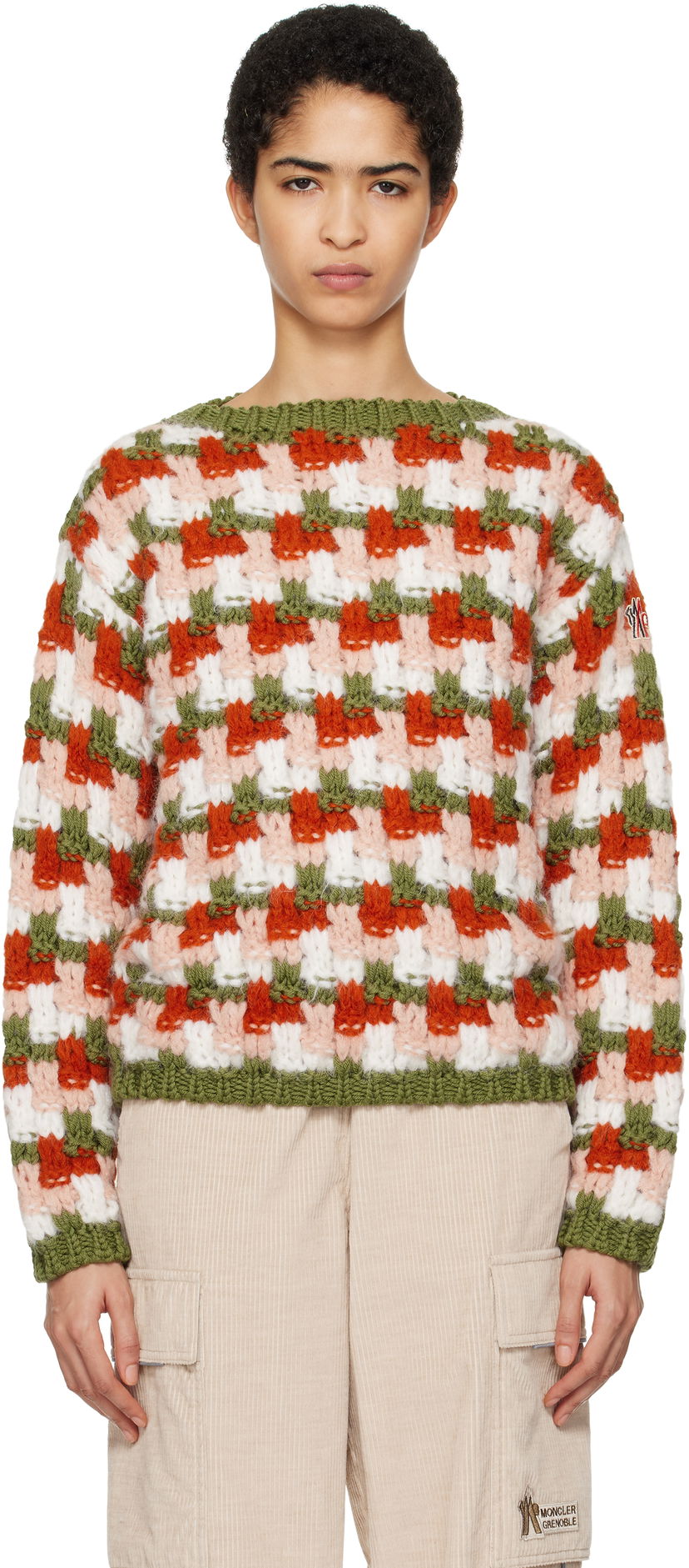 Pleteni pulover Moncler Wool & Alpaca Checkerboard Sweater Zelena | J20989C00002M4404