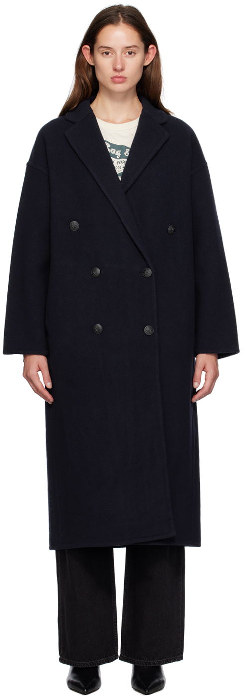 Plašči rag & bone Thea Double-Breasted Long Coat Mornarica | WAW24F2026VR26