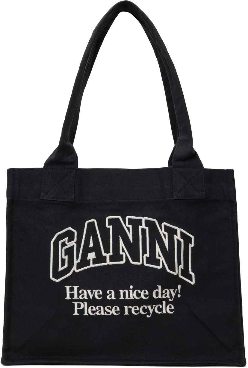 Tote bag GANNI GANNI Large Canvas Tote with Logo Črna | A6647