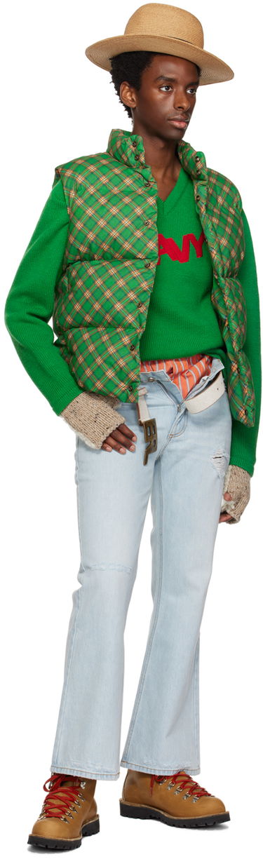 Pleteni pulover ERL ERL Men's Patch V-Neck Sweater Zelena | ERL06N008, 4