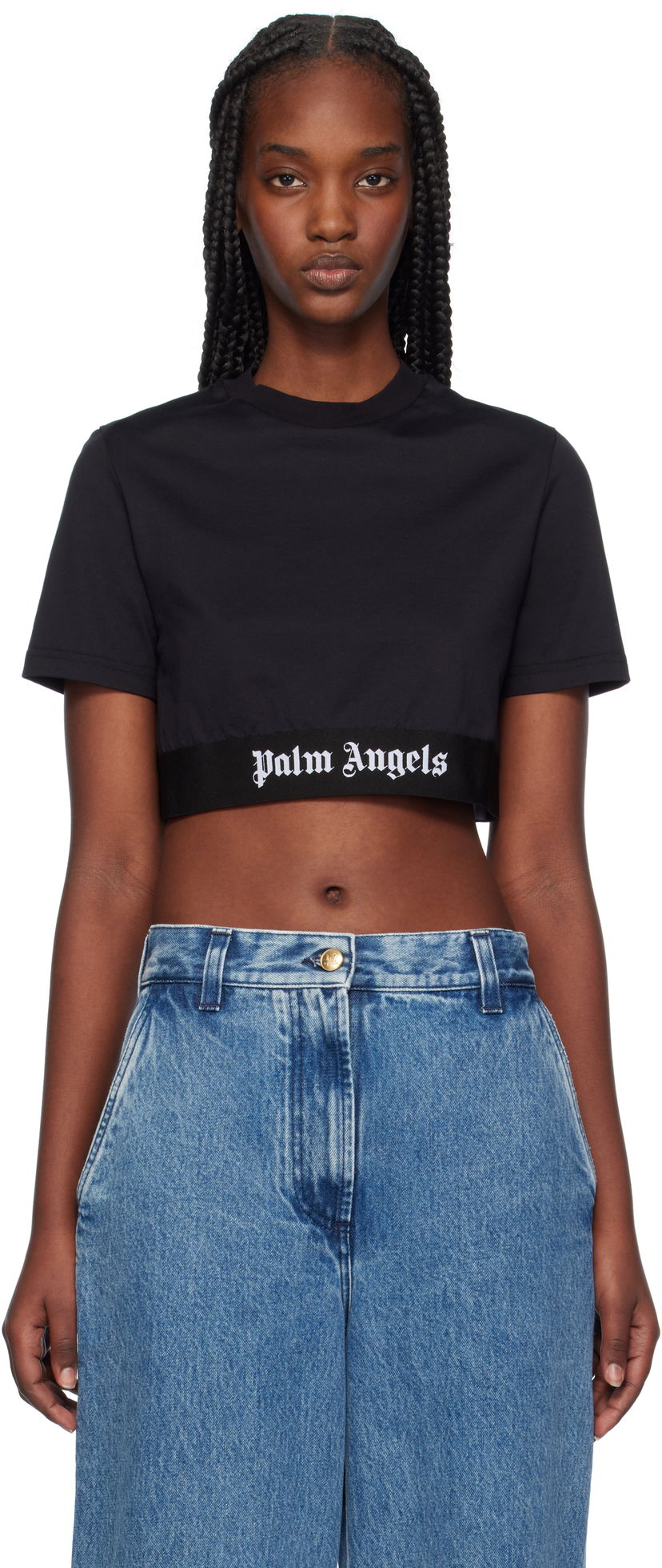 Krop-top Palm Angels Logo Tape Cropped T-shirt Črna | PWAA067C99JER0011010