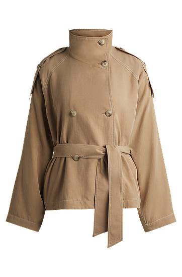 Trenčkot BOSS Belted Stand Collar Jacket with Contrast Stitching Bež | 50536642, 0