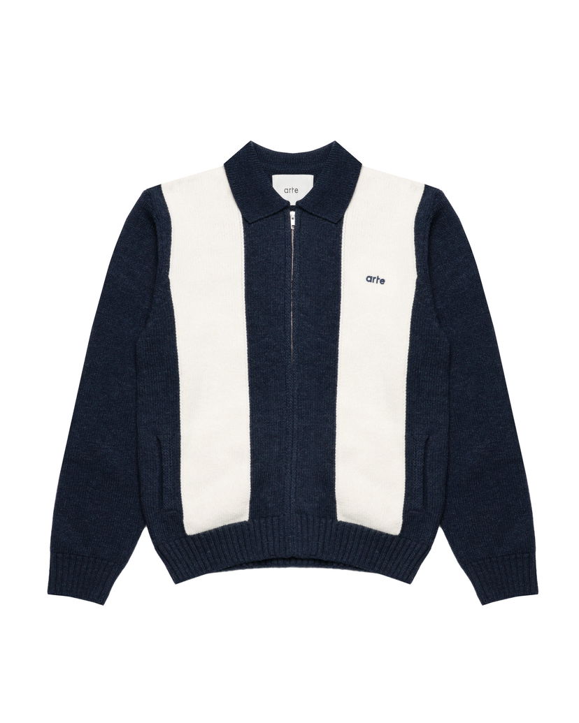 Pleteni pulover Arte Antwerp Arte Antwerp Knit Zip Polo Sweater Mornarica | AW25-257K-BLW