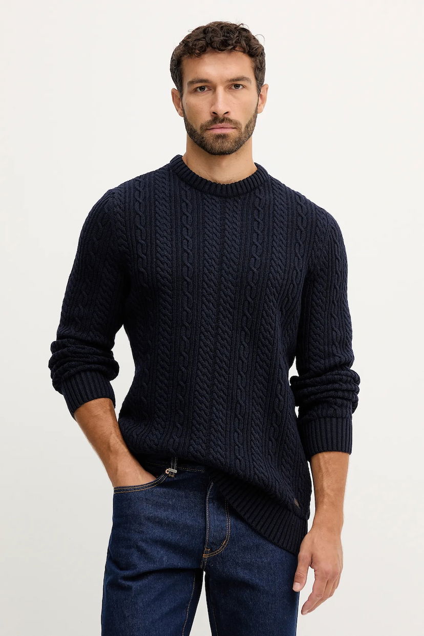 Pleteni pulover Barbour Barbour Cable Knit Sweater Mornarica | MKN1679