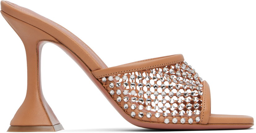 Nega čevljev Amina Muaddi Amina Muaddi Lupita Crystal Net Heeled Sandals Bež | LUPITA CRYSTAL NET SLIPPER 95