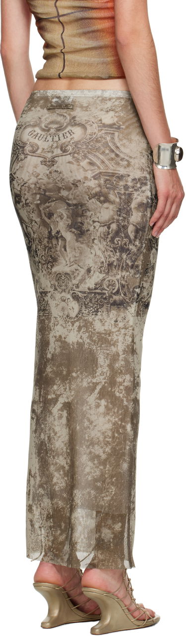 Krila Jean Paul Gaultier Jean Paul Gaultier Long Medailon Print Mesh Midi Skirt Bež | 25/03-W-SK005-M006P-6965, 2