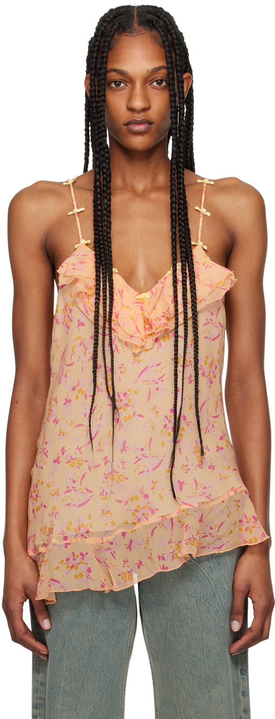 Majica brez rokavov Anna Sui Floral Print Ruffled Asymmetrical Tank Top Oranžna | 324C20