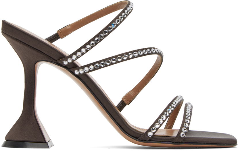 Modni dodatki Amina Muaddi Amina Muaddi Naima Crystal Slipper Heeled Sandals Siva | NAIMA CRYSTAL SLIPPER CL SATIN