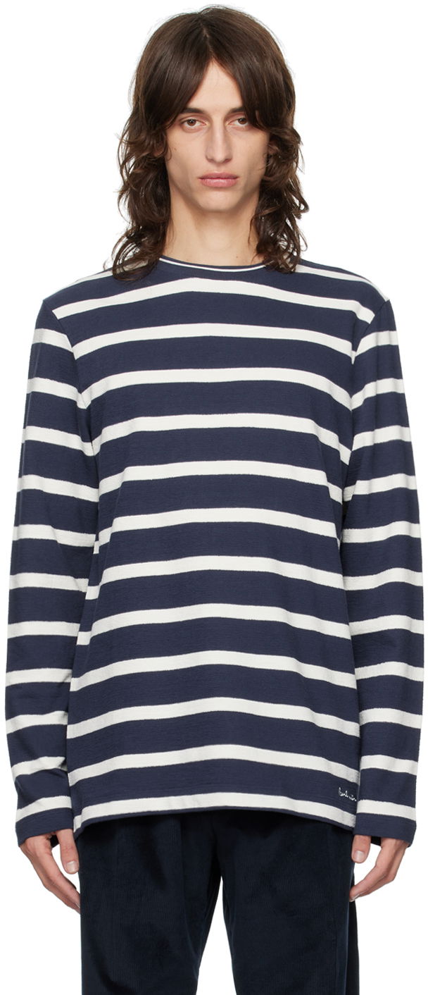 Majica Paul Smith Paul Smith Boat Neck Striped Long Sleeve T-Shirt Mornarica | M1R-064Z-N02435-47