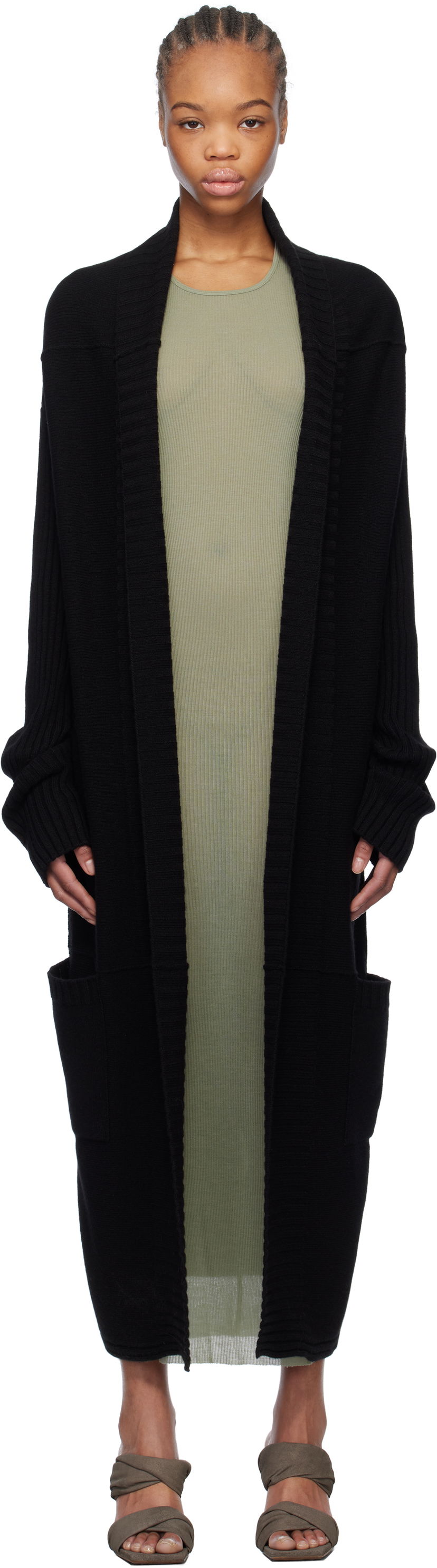Pleteni pulover Rick Owens Rick Owens Hollywood Dafne Robe Cardigan Črna | RP01E7667 KLWS