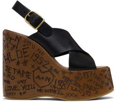 Superge in čevlji CHLOÉ Maxime Graffiti Print Wedge Sandals Črna | CHC24A02YLU, 0