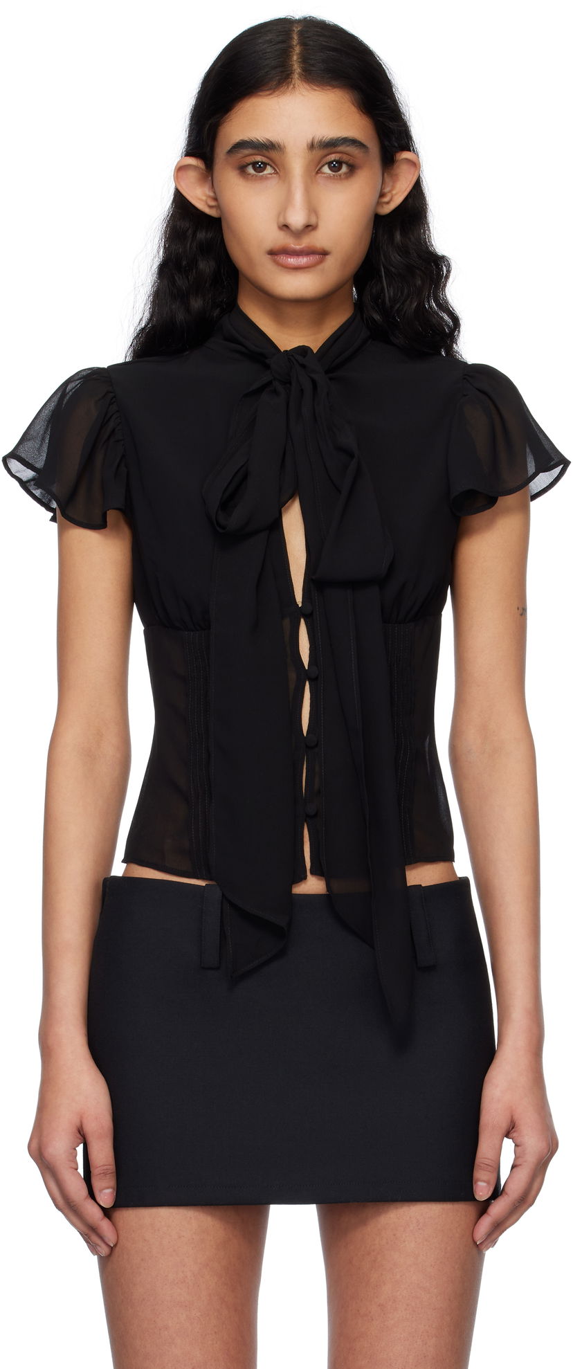 Srajce GUIZIO Guizio Ara Tie-Front Blouse Črna | P24120W096
