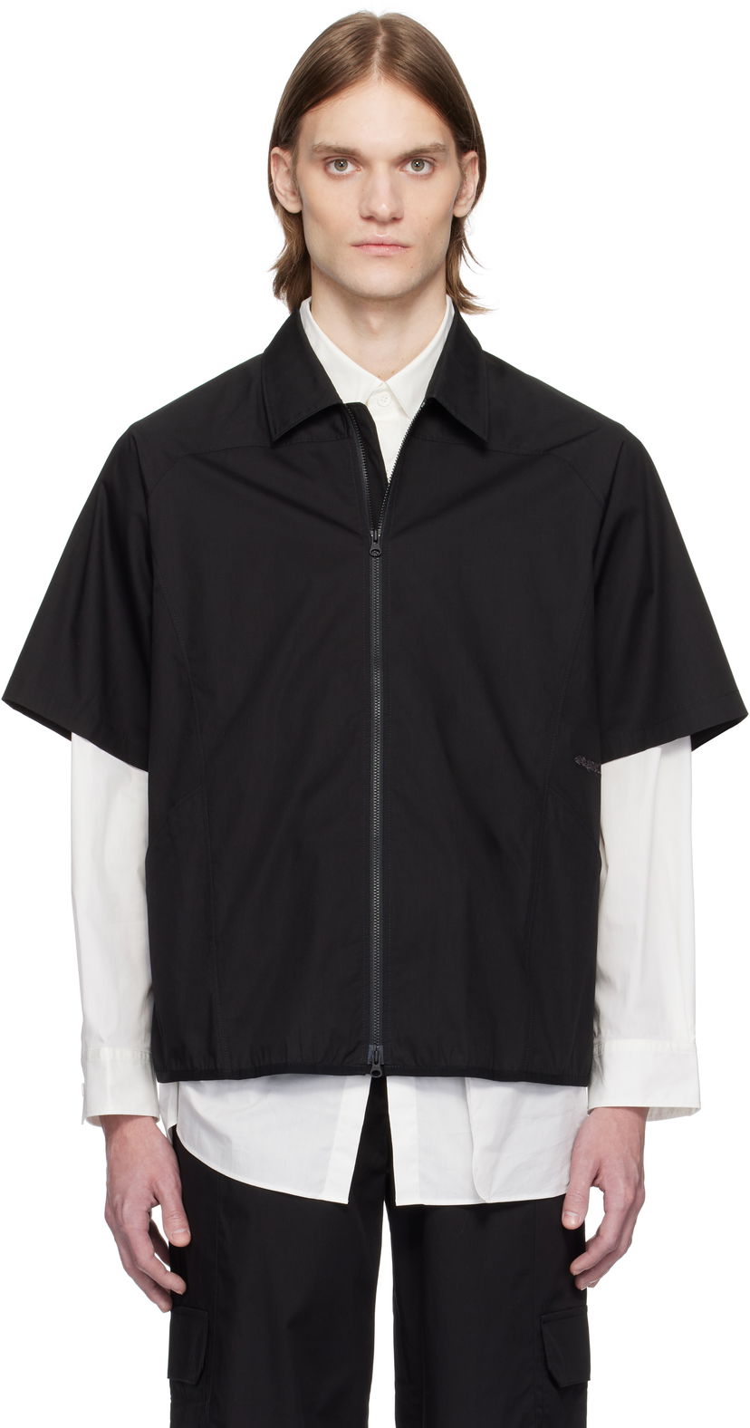 Srajce GR10K GR10K Poplin Zip-Up Short Sleeve Shirt Črna | BG127084DI