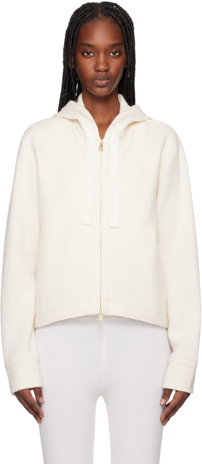 Pulover Max Mara Max Mara Abilita Cropped Knit Zip Hoodie Bela | 2511921058600